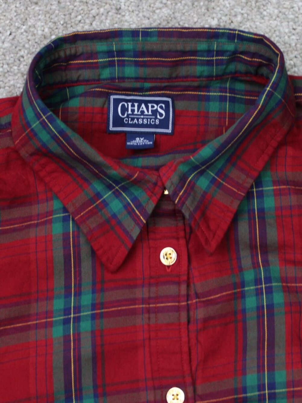 Chaps Classics Shirt Womens 2XL Red/Green Plaid Gold Buttons Cotton Long Sleeve - Picture 4 of 11